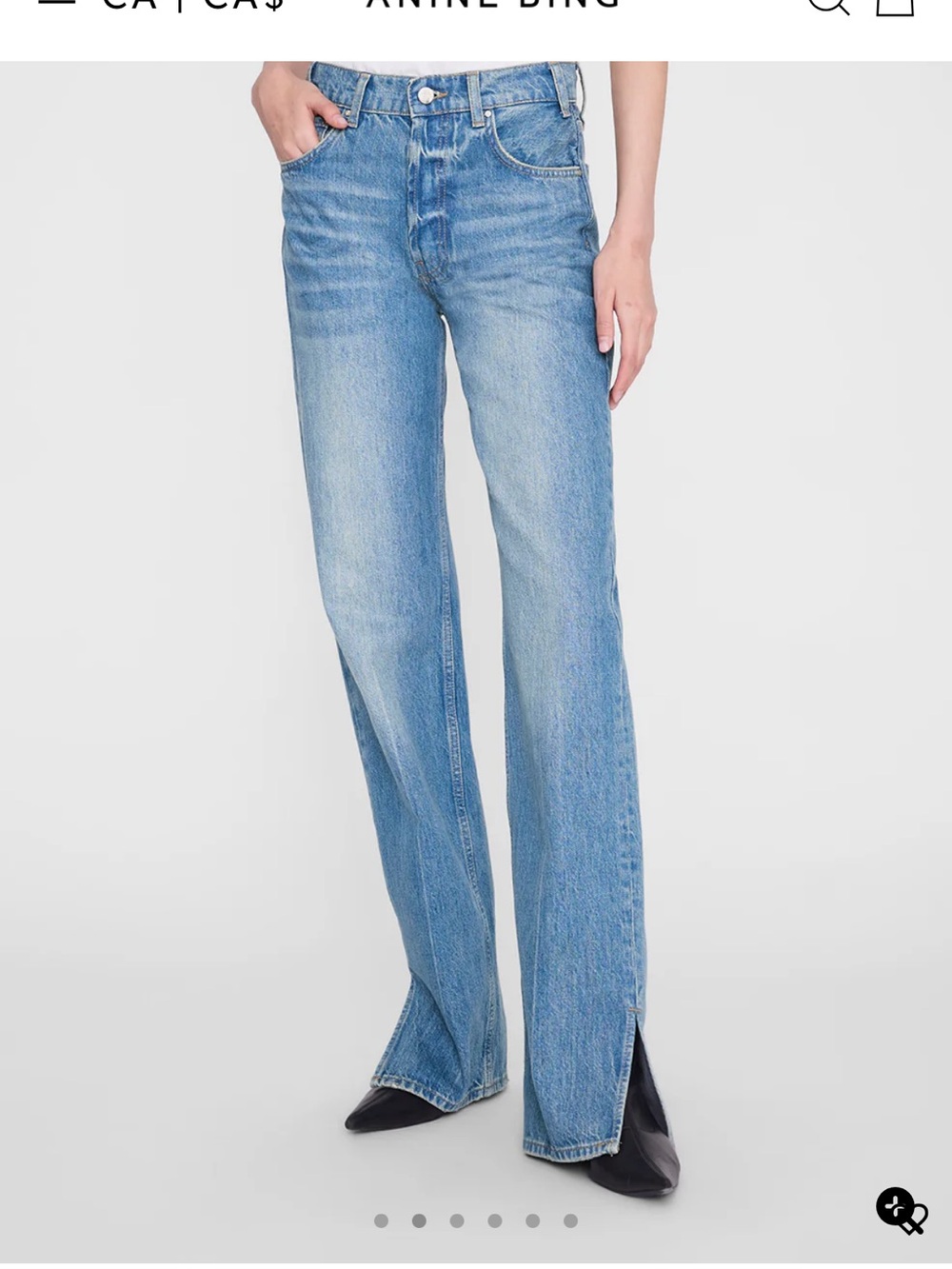Anine Bing Light Blue Wide-Leg Jeans with Front Slit